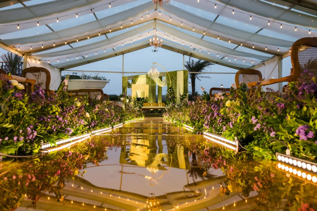 Luxury beachfront wedding setup with private lawn at The Blue House ECR
