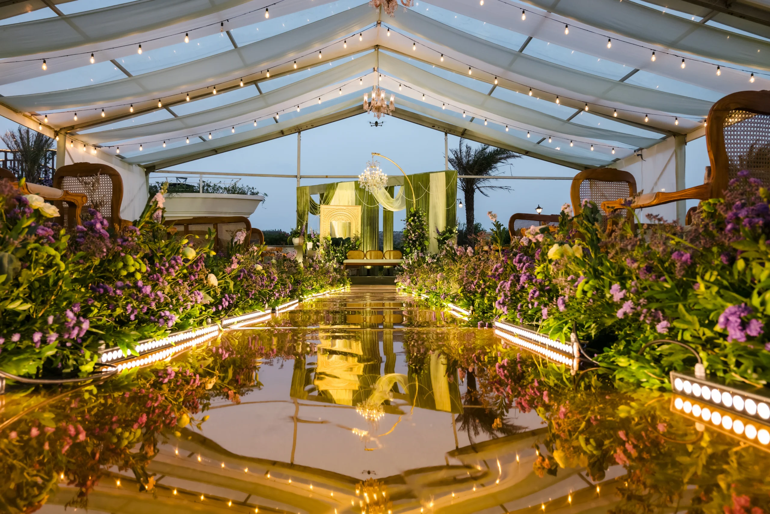 Luxury beachfront wedding setup with private lawn at The Blue House ECR